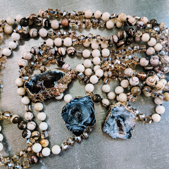 Beaded Raw Solar Quartz Crystal Pendant Necklace - Picture 6 of 12